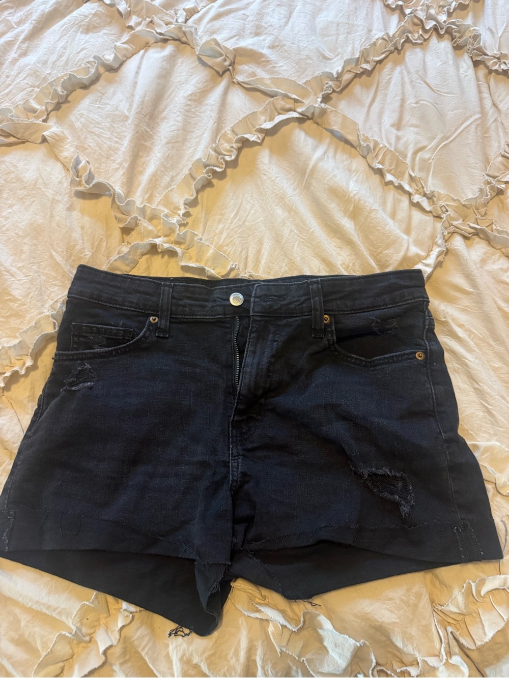 H&M Black Distressed Denim Jean Shorts